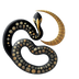 Decorative wall art of a snake with black, gold, and brown colors on a white background