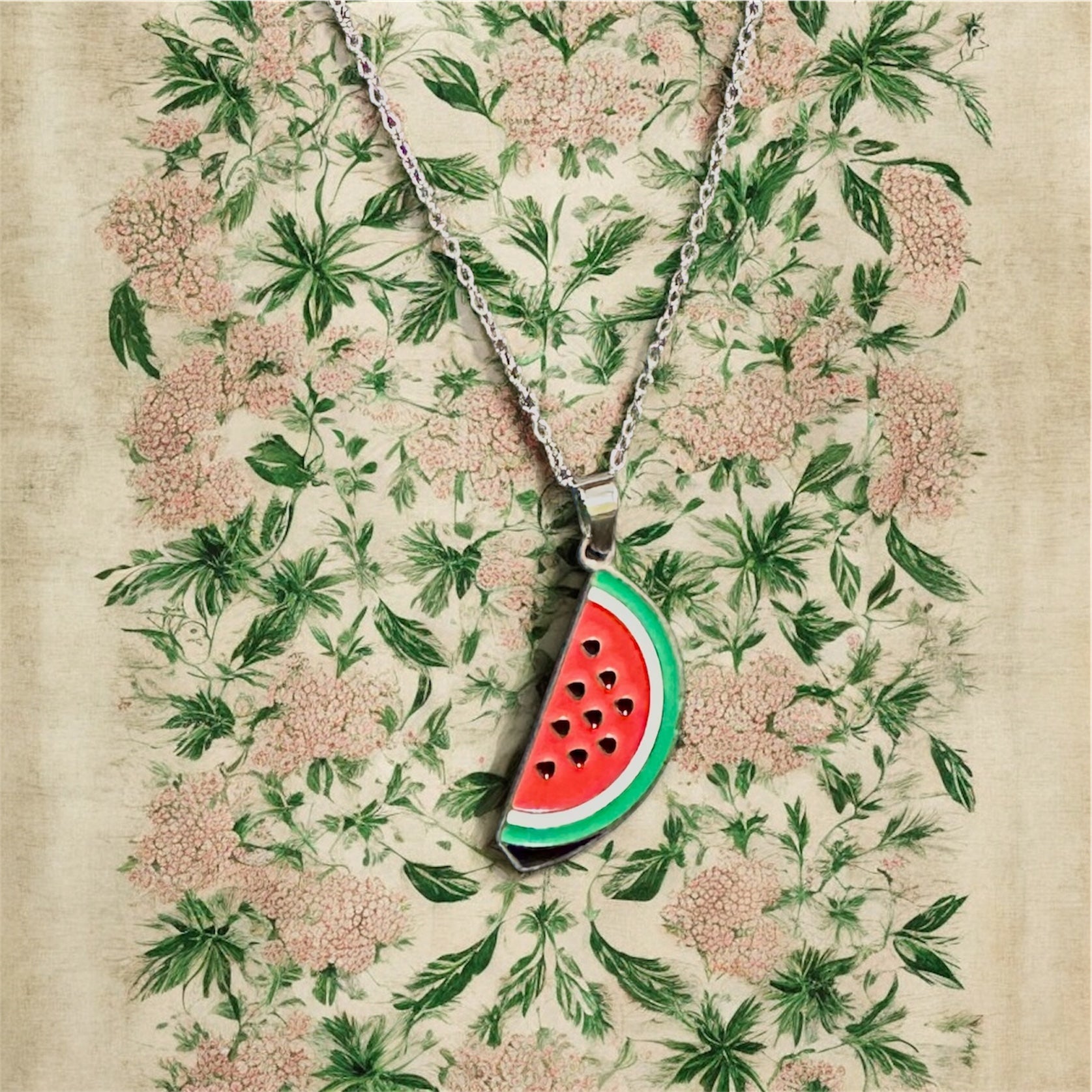 Enamel & Stainess Watermelon Necklace